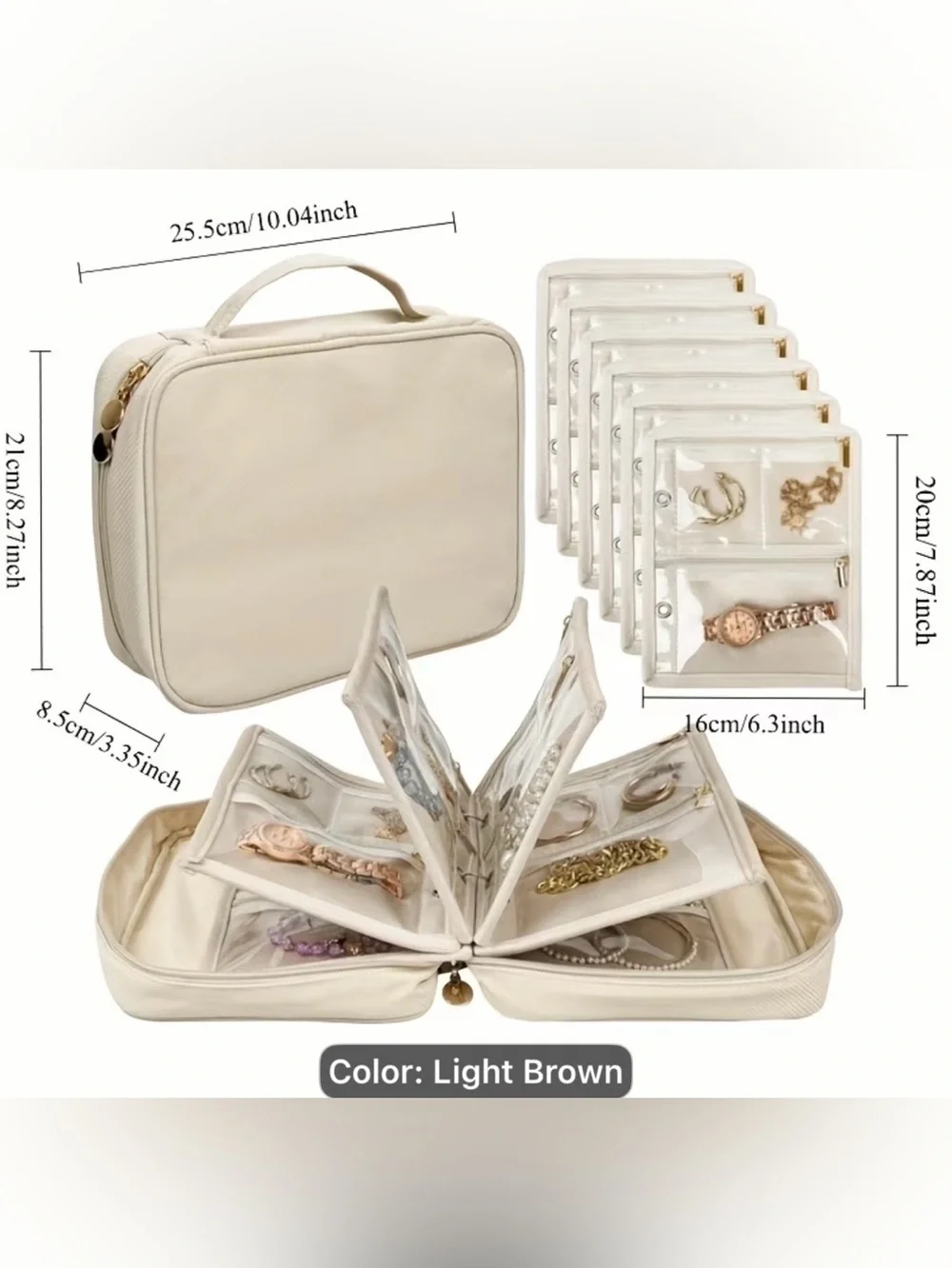 Light Brown Travel Jewelry and Accessory Organizer Bag
